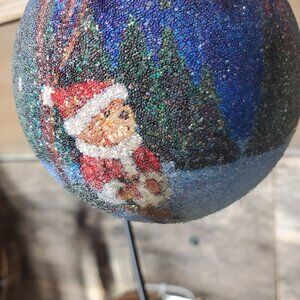 Dillard's Sparkle Shatter-proof Ball Ornament 2002 Special Edition-Bear in Santa